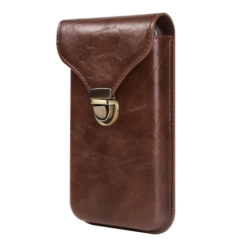 6.7-inch Universal Phone Case Card Holder PU Leather Waist Belt Holster Vertical Phone Pouch - Brown - 1