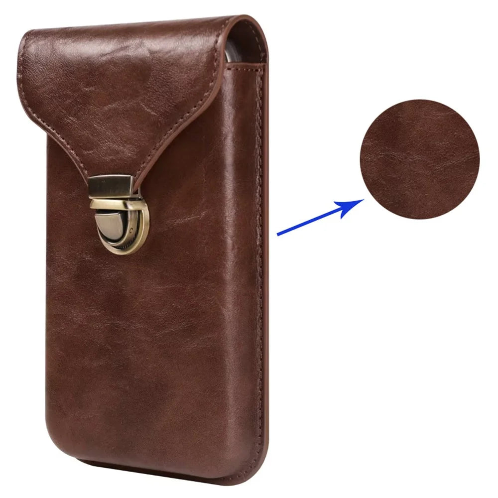 6.7-inch Universal Phone Case Card Holder PU Leather Waist Belt Holster Vertical Phone Pouch - Brown - 2