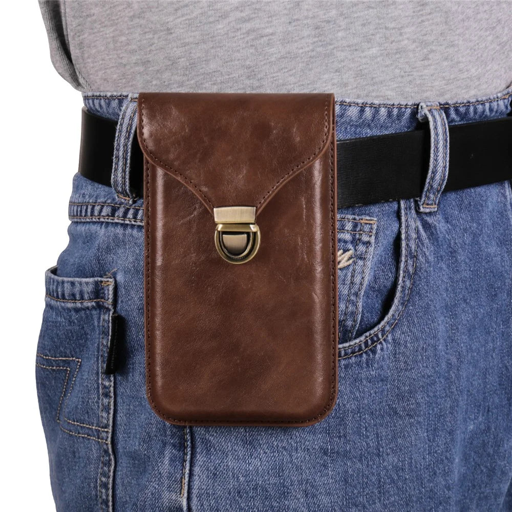 6.7-inch Universal Phone Case Card Holder PU Leather Waist Belt Holster Vertical Phone Pouch - Brown - 3