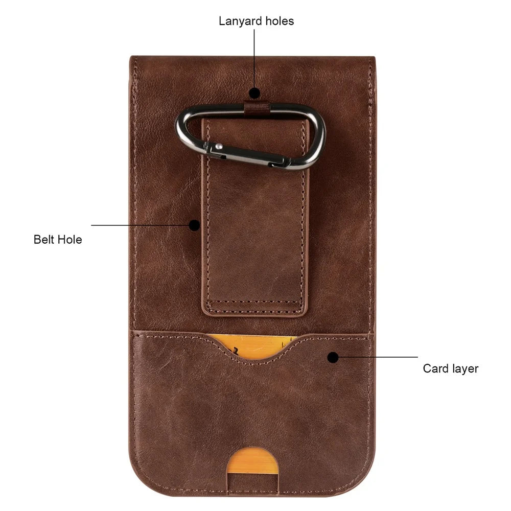 6.7-inch Universal Phone Case Card Holder PU Leather Waist Belt Holster Vertical Phone Pouch - Brown - 5