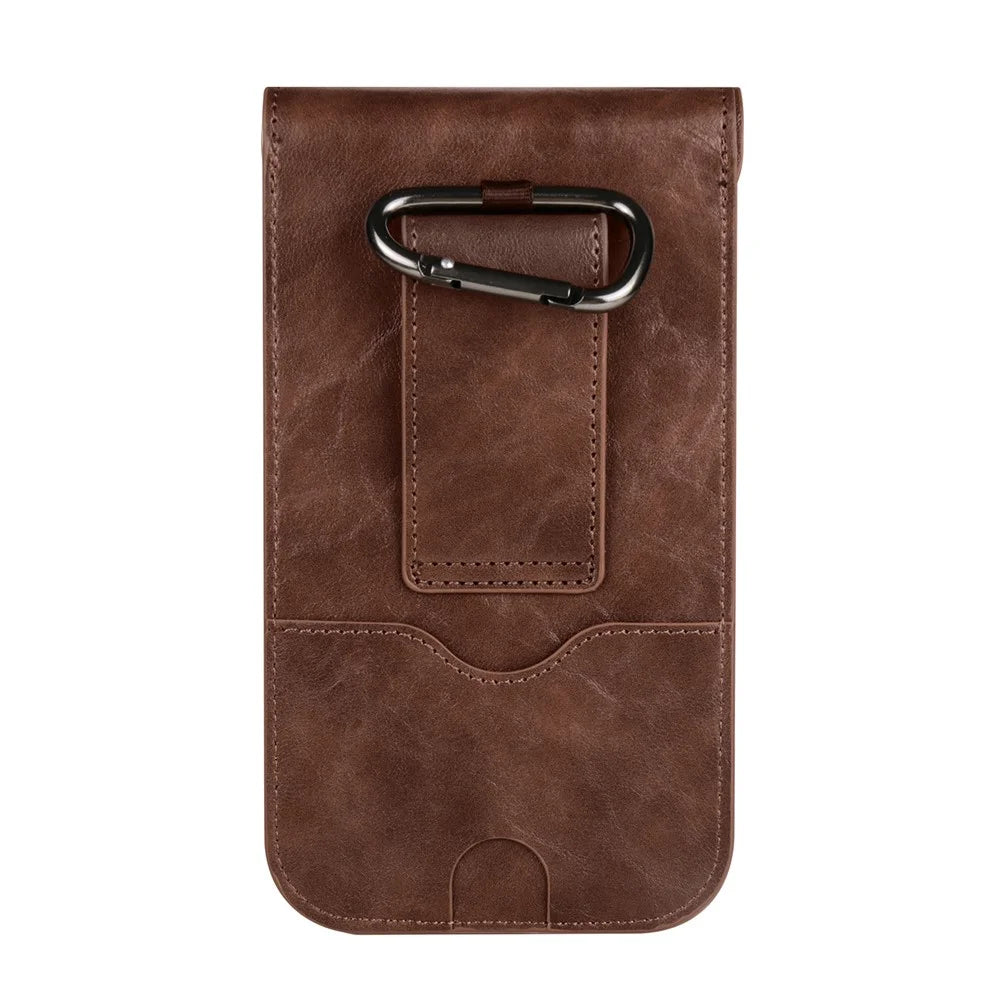 6.7-inch Universal Phone Case Card Holder PU Leather Waist Belt Holster Vertical Phone Pouch - Brown - 7