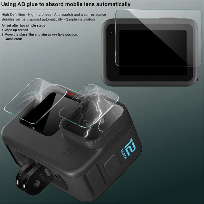 IMAK 1 Set Action Camera Screen Film for GoPro Hero 12 Black , Tempered Glass Screen Protector (Front Screen+Rear Screen+Lens) - 7
