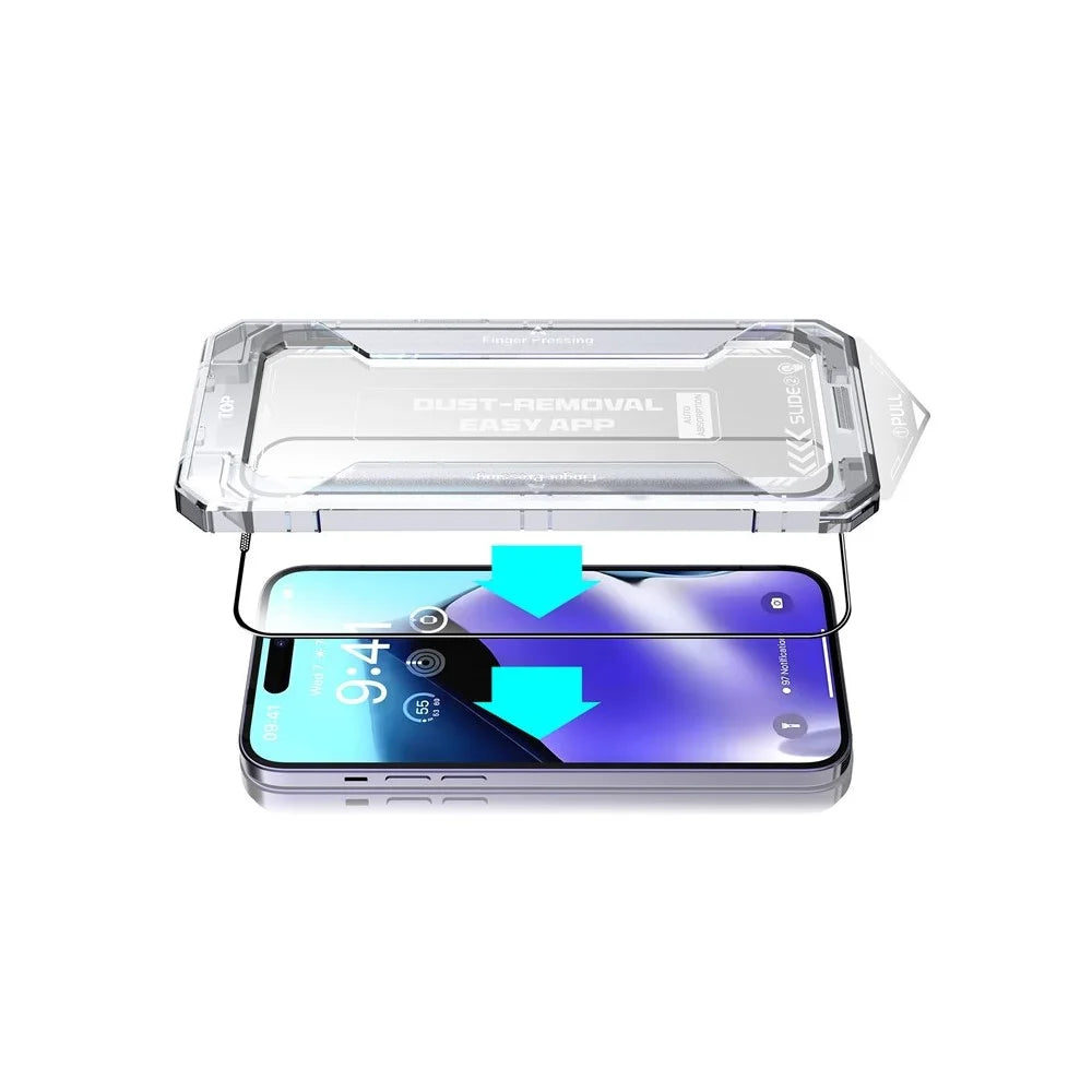For iPhone 15 Pro Max Dust-free Installation Tempered Glass Film Silk Printing HD Clear Full Screen Protector - 2