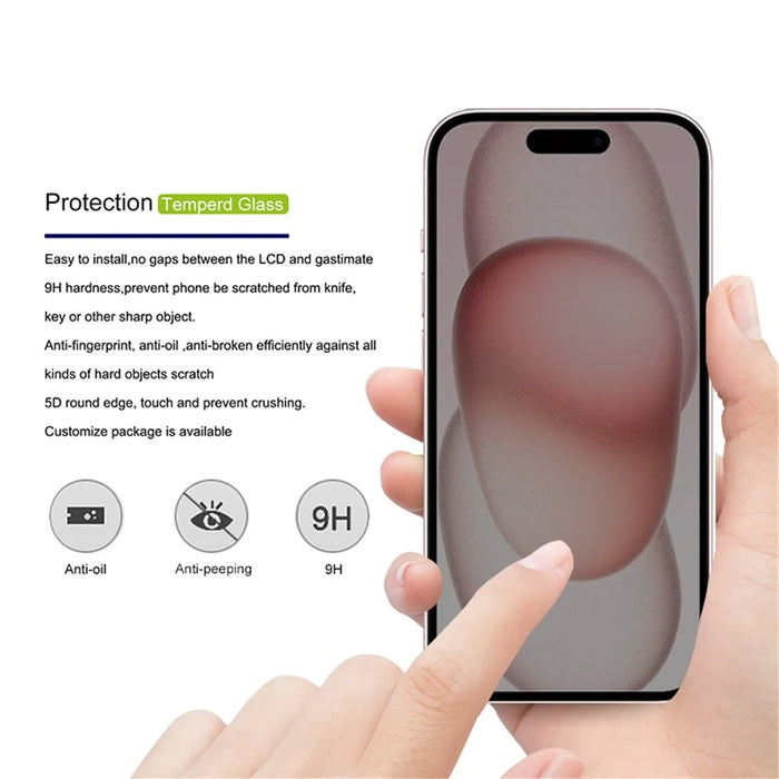 MOCOLO For iPhone 15 Plus Tempered Glass Screen Protector Full Glue 3D Arc Edge Anti-Spy Screen Film - 2