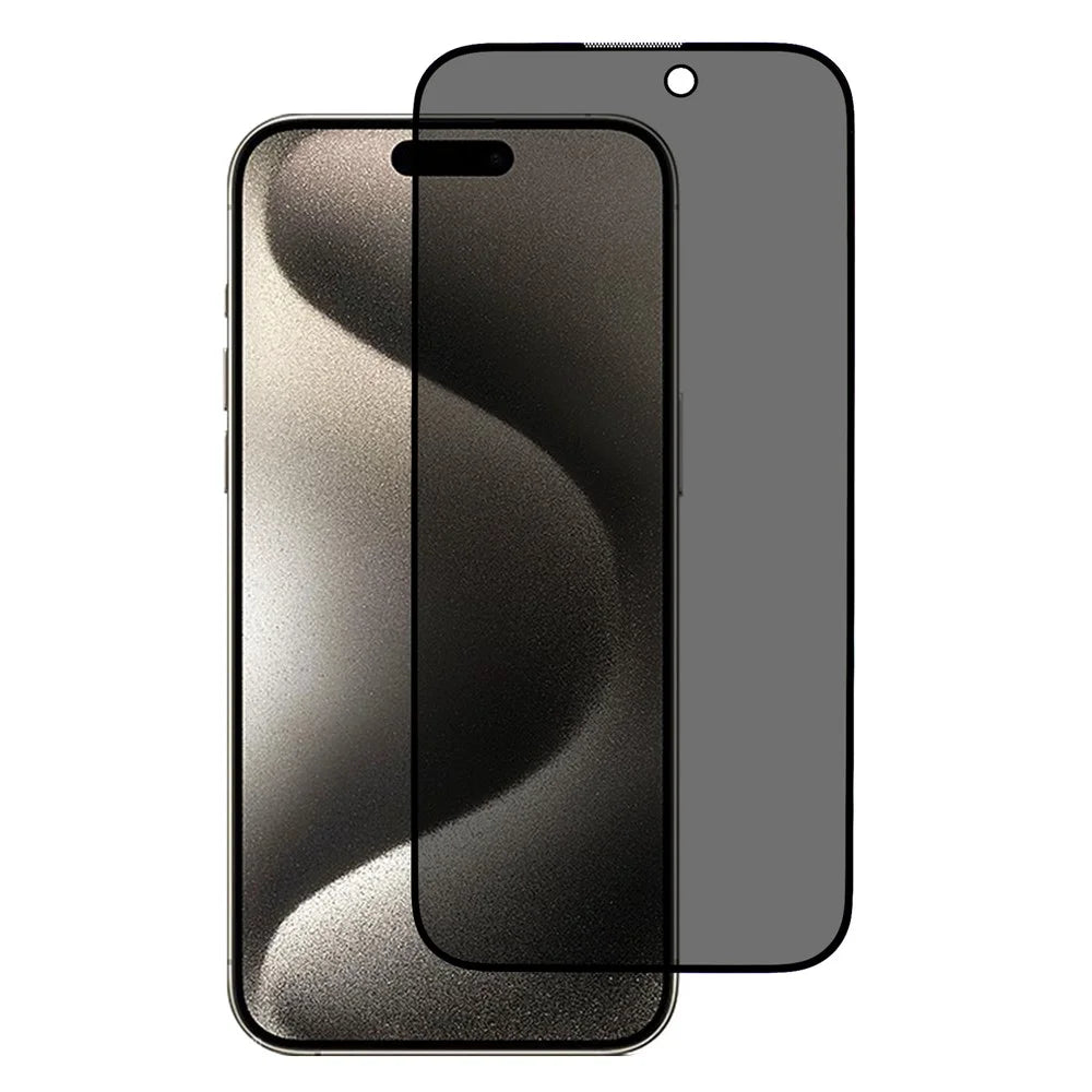 For iPhone 15 Privacy Screen Protector Silk Printing Anti-Peeping Tempered Glass Film with Anti-dust Net - 1