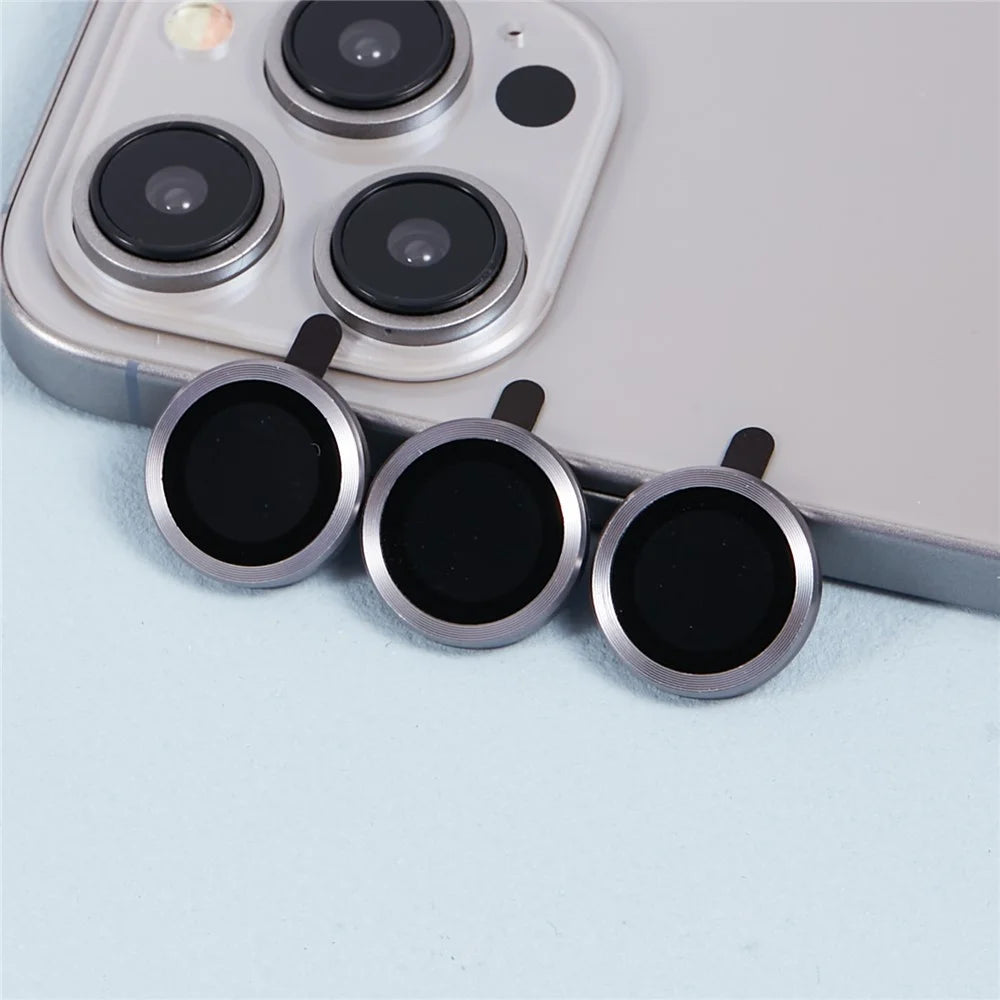 For iPhone 15 Pro / 15 Pro Max 1 Set Camera Lens Protector Metal Ring Tempered Glass Electroplating CD Vein Lens Film - Purple - 4