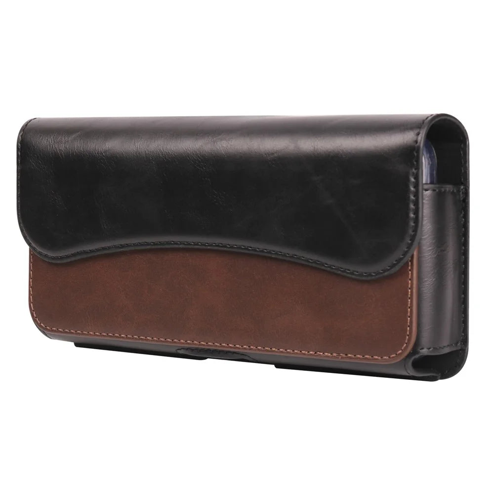 6.7-6.9 inch Cell Phone Belt Bag Anti-Drop PU Leather Waist Phone Pouch with Magnetic Closure - Black  /  Brown - 1