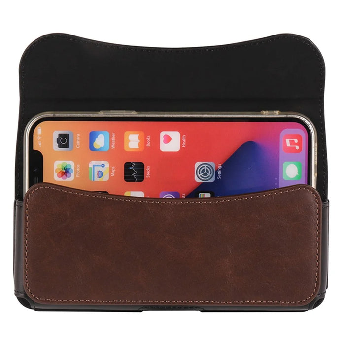 6.7-6.9 inch Cell Phone Belt Bag Anti-Drop PU Leather Waist Phone Pouch with Magnetic Closure - Black  /  Brown - 3