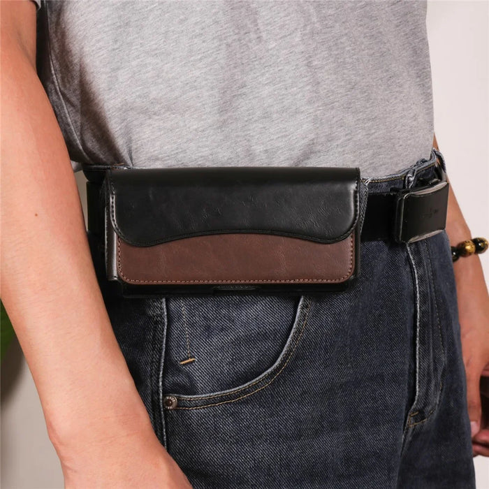 6.7-6.9 inch Cell Phone Belt Bag Anti-Drop PU Leather Waist Phone Pouch with Magnetic Closure - Black  /  Brown - 7