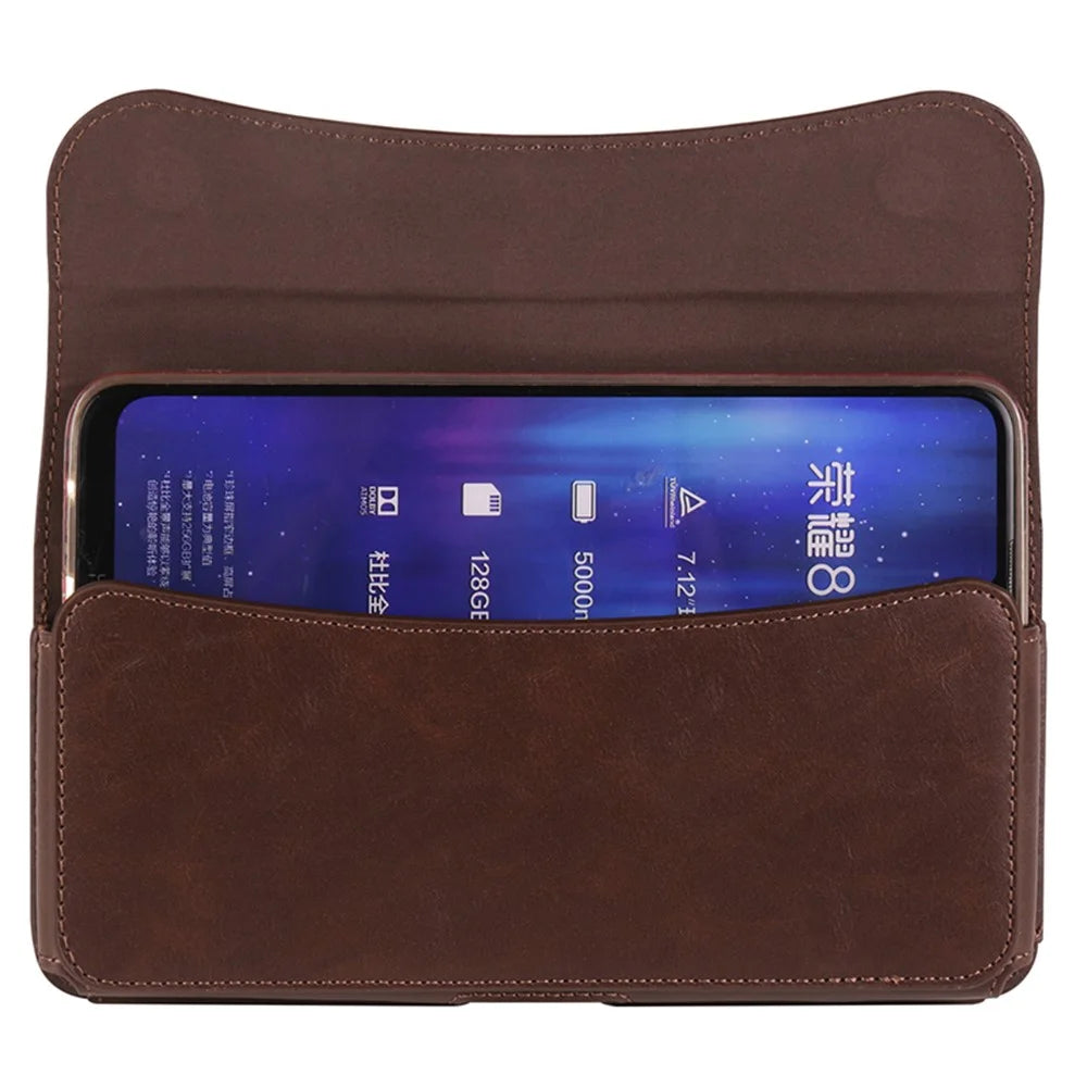 6.1 inch Mobile Phone Waist Bag with Magnetic Closure PU Leather Phone Belt Pouch - Brown - 3