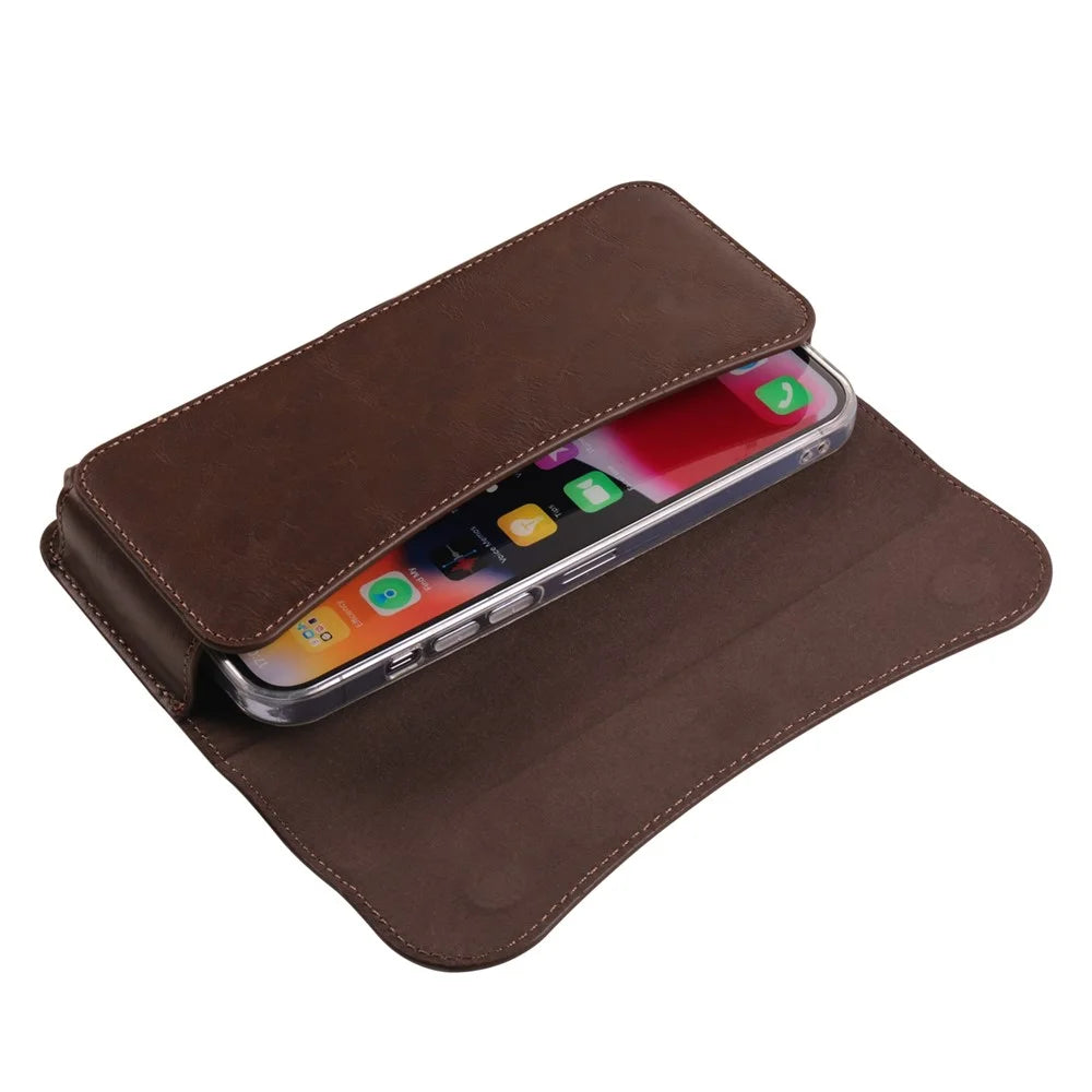 6.1 inch Mobile Phone Waist Bag with Magnetic Closure PU Leather Phone Belt Pouch - Brown - 4