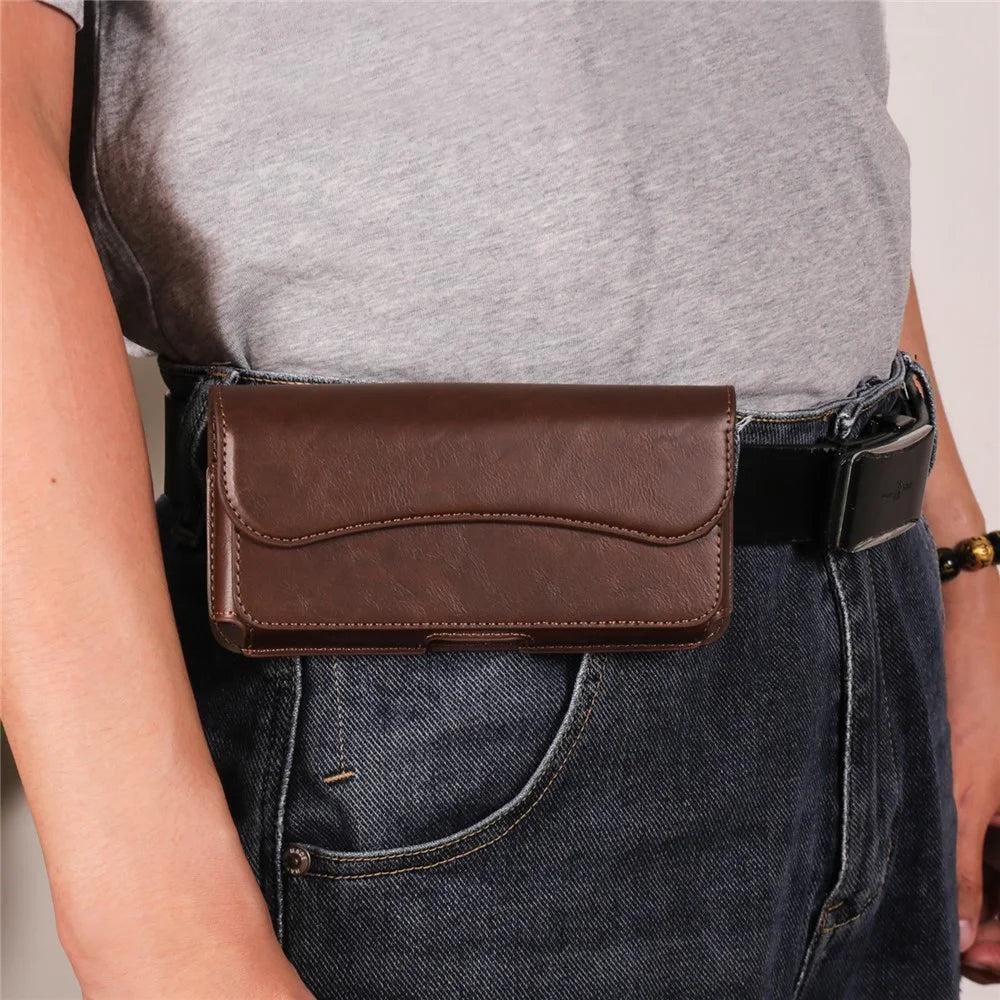 6.1 inch Mobile Phone Waist Bag with Magnetic Closure PU Leather Phone Belt Pouch - Brown - 7