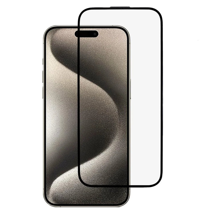 For iPhone 15 Pro Max Tempered Glass Screen Protector with Dust-Proof Net Black Edge Silk Printing Full Cover Clear Screen Film - 1