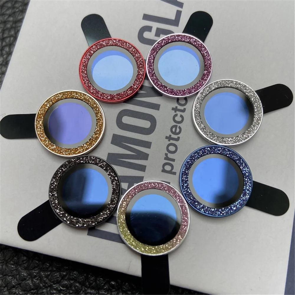 For iPhone 15 Pro / 15 Pro Max 1 Set Camera Lens Film Tempered Glass Lens Protector with Glitter Powder Ring - Silver - 4