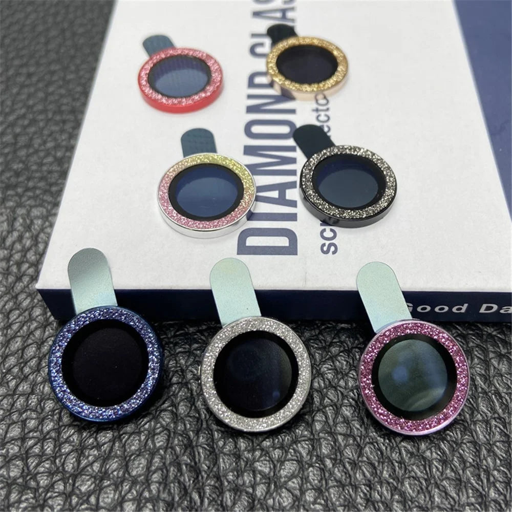 For iPhone 15 / 15 Plus 1 Set Camera Lens Protector Glitter Powder Ring Tempered Glass Lens Film - Silver - 3