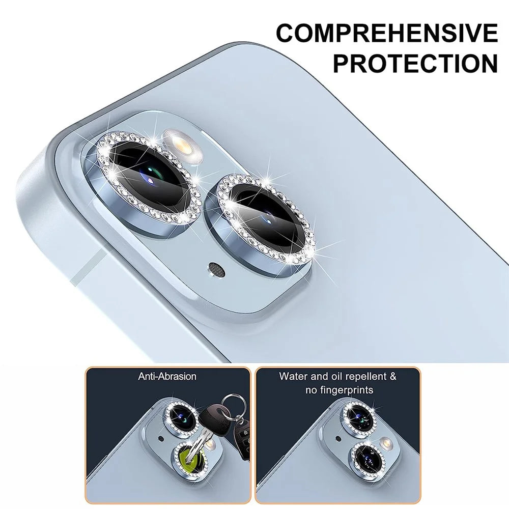 ENKAY HAT PRINCE 1 Set For iPhone 14 / 14 Plus Camera Lens Film Tempered Glass+Aluminum Alloy Lens Protector - Baby Blue - 3
