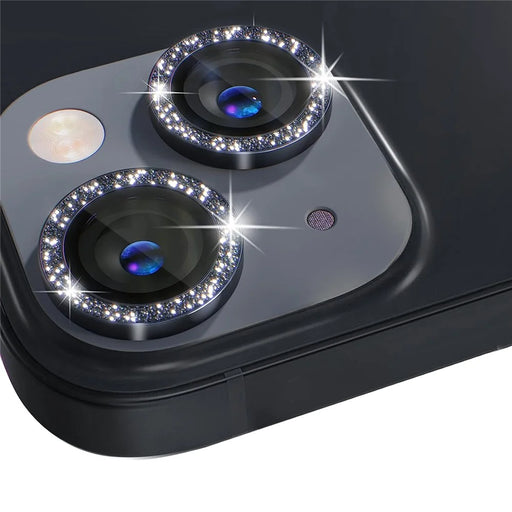 NORTHJO 1 Set For iPhone 15 / 15 Plus Glitter Camera Lens Protector Tempered Glass+Metal Ring Cover Film - Black - 2