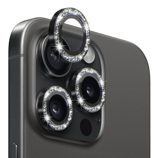 NORTHJO 1 Set For iPhone 15 Pro / 15 Pro Max Camera Lens Film Tempered Glass+Metal Glitter Rear Lens Protector - Black - 1