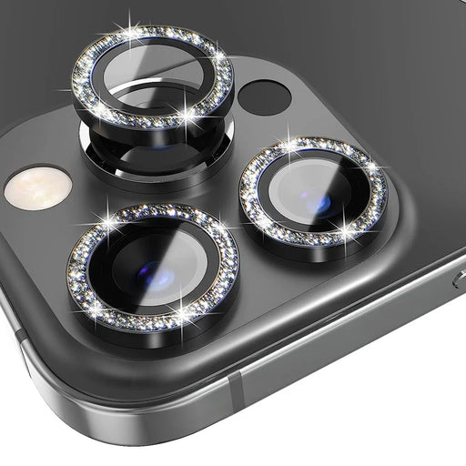 NORTHJO 1 Set For iPhone 15 Pro / 15 Pro Max Camera Lens Film Tempered Glass+Metal Glitter Rear Lens Protector - Black - 2