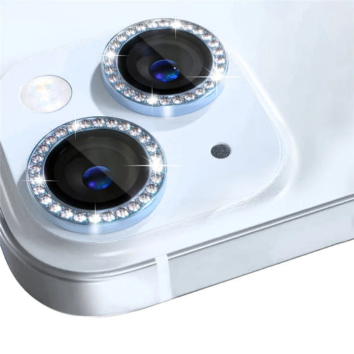 NORTHJO 1 Set For iPhone 15 / 15 Plus Rhinestone Lens Protector Tempered Glass + Metal Rear Camera Lens Film - Blue - 2