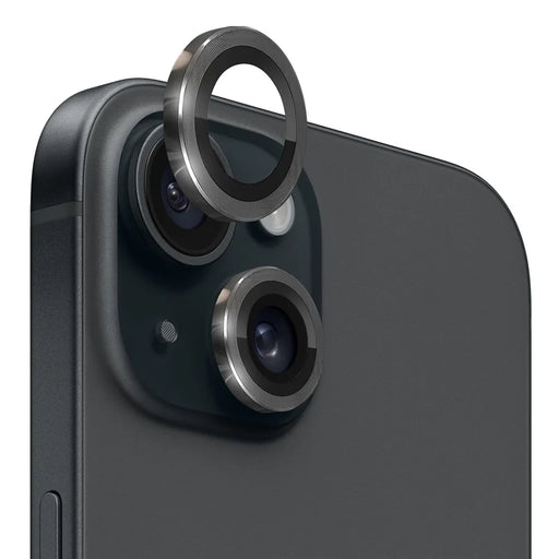 NORTHJO 1 Set For iPhone 15 / 15 Plus Tempered Glass Camera Lens Protector with CD Vein Metal Ring - Black - 1