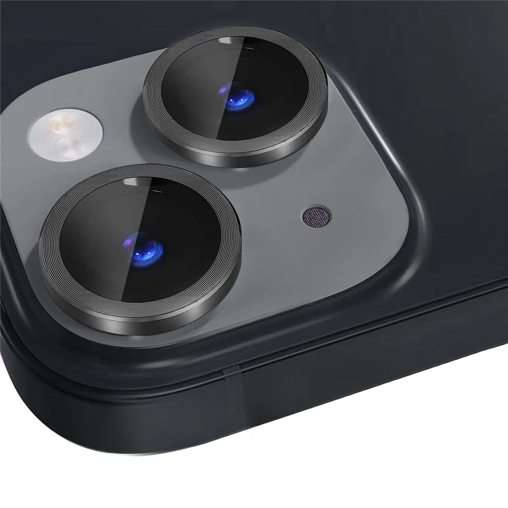 NORTHJO 1 Set For iPhone 15 / 15 Plus Tempered Glass Camera Lens Protector with CD Vein Metal Ring - Black - 2