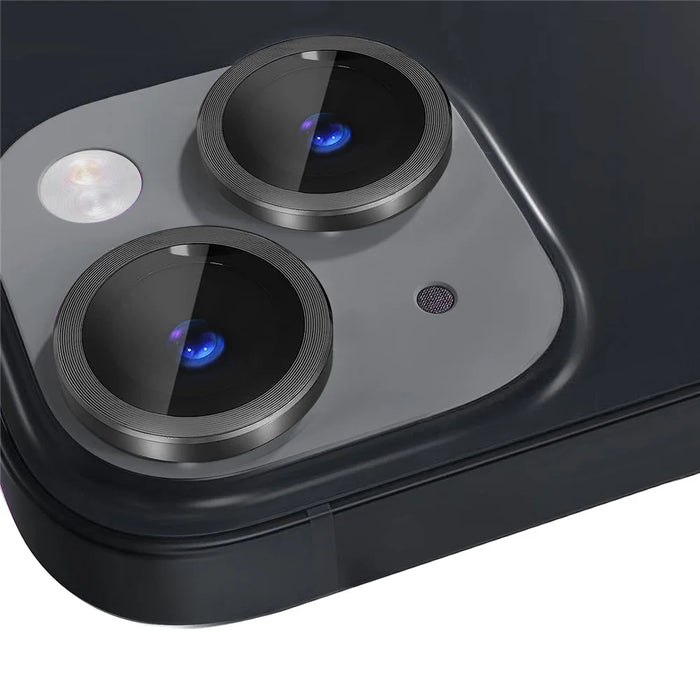 NORTHJO 1 Set For iPhone 15 / 15 Plus Tempered Glass Camera Lens Protector with CD Vein Metal Ring - Black - 2