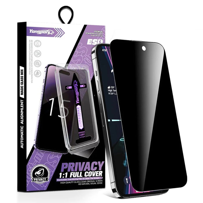 YONGPOLY For iPhone 14 Pro Max Screen Protector Anti Spy Tempered Glass Film Auto Dust-Elimination Installation - 1