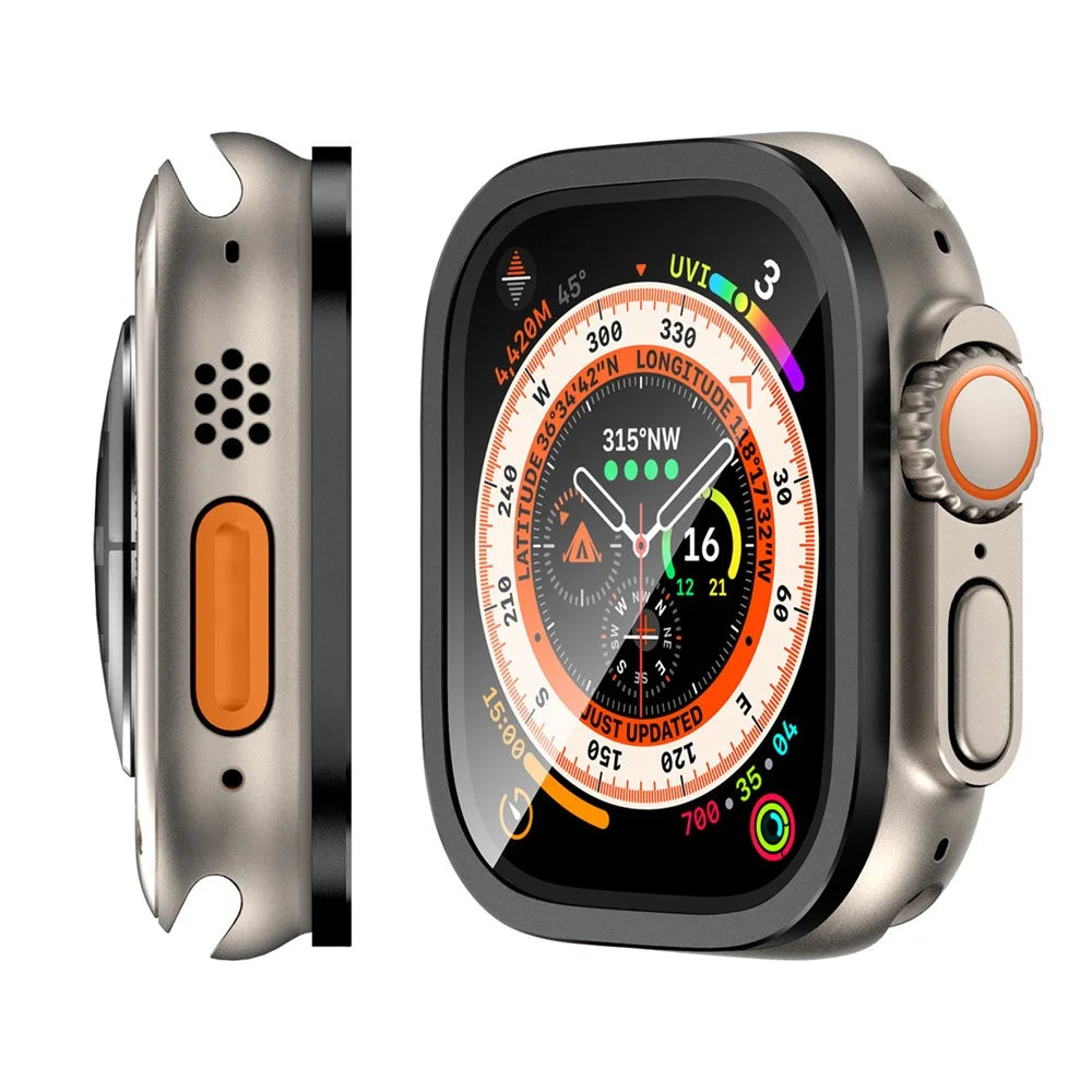 For Apple Watch Ultra 3 / Ultra 2 / Ultra 49mm Screen Protector with Titanium Alloy Frame High Aluminum-silicon Glass Film - Black - 2