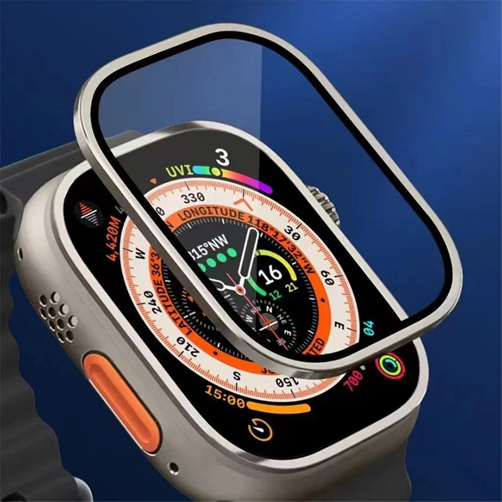 For Apple Watch Ultra 3 / Ultra 2 / Ultra 49mm Screen Protector with Titanium Alloy Frame High Aluminum-silicon Glass Film - Black - 4