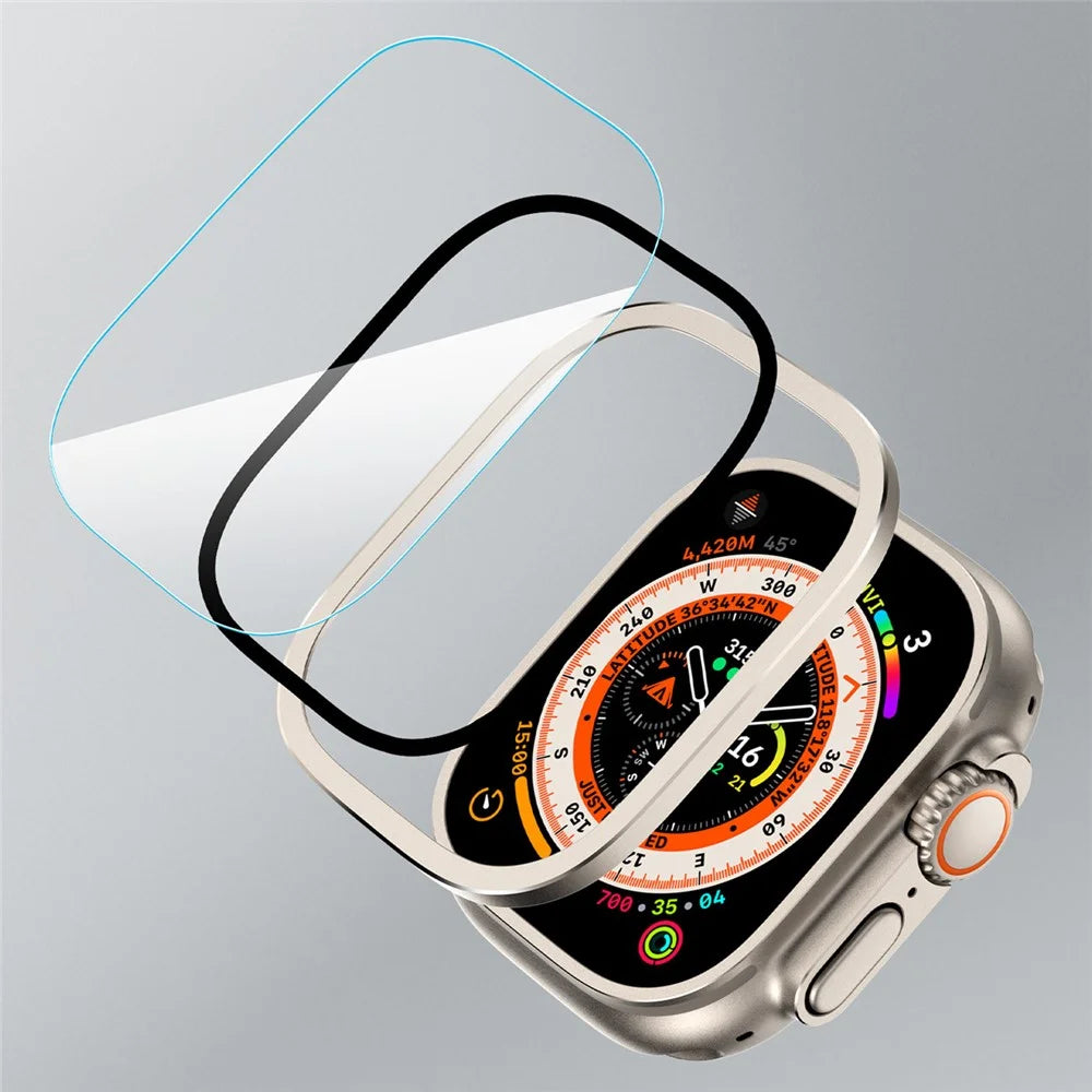 For Apple Watch Ultra 3 / Ultra 2 / Ultra 49mm Screen Protector with Titanium Alloy Frame High Aluminum-silicon Glass Film - Black - 5