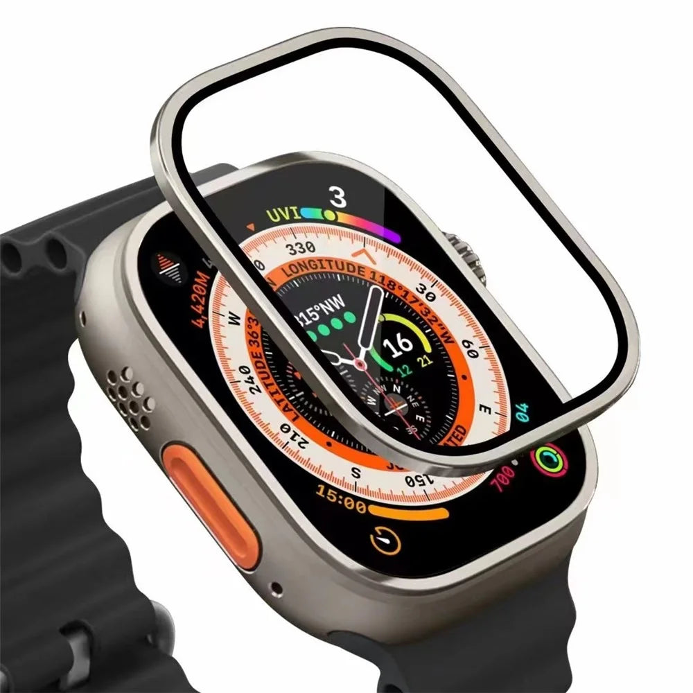 For Apple Watch Ultra 3 / Ultra 2 / Ultra 49mm Screen Protector with Titanium Alloy Frame High Aluminum-silicon Glass Film - Black - 6
