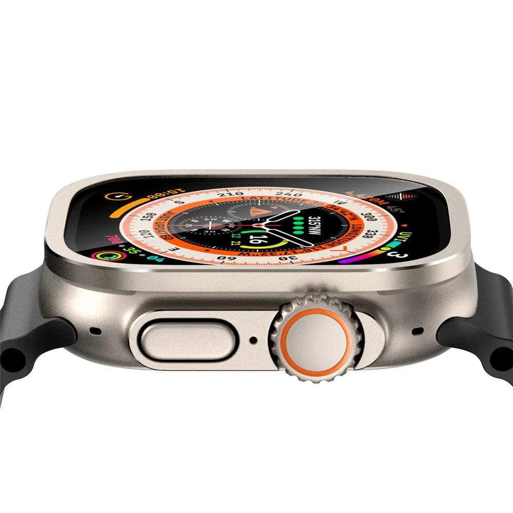For Apple Watch Ultra 3 / Ultra 2 / Ultra 49mm Screen Protector with Titanium Alloy Frame High Aluminum-silicon Glass Film - Black - 7