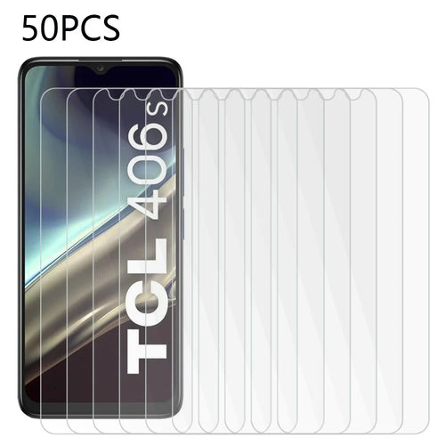 50Pcs for TCL 406s Screen Protector HD Shatterproof Tempered Glass Film (No Package, with Wipes Set, Dust-absorber, Guide Sticker) - 1