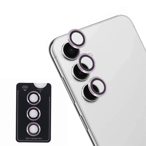 For Samsung Galaxy S24 Camera Lens Protector Set Metal + Tempered Glass Individual Ring Film - Pink - 1