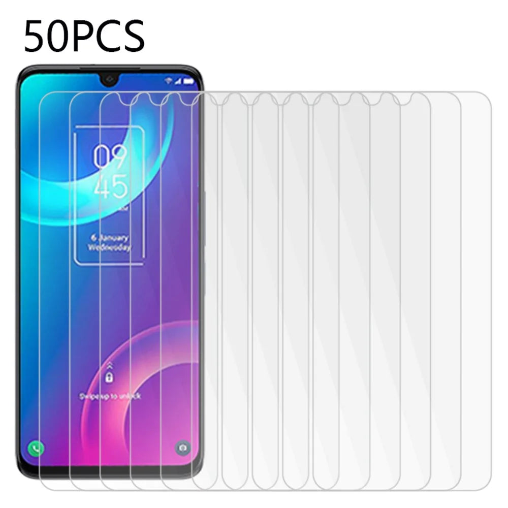 50Pcs for TCL 30 Tempered Glass Screen Protector HD Clear Shatterproof Protective Film (No Package, with Wipes Set, Dust-absorber, Guide Sticker) - 1
