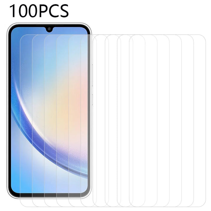 100Pcs for Samsung Galaxy A35 5G High Transparency Tempered Glass Screen Shield (No Package, with Wipes Set, Dust-absorber, Guide Sticker) - 1