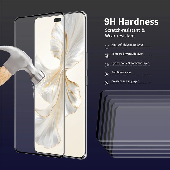 ENKAY HAT PRINCE 5PCS For Honor 100 Pro 5G 9H Hardness 3D Curved Tempered Glass Side Glue Support Fingerprint Unlock - 4