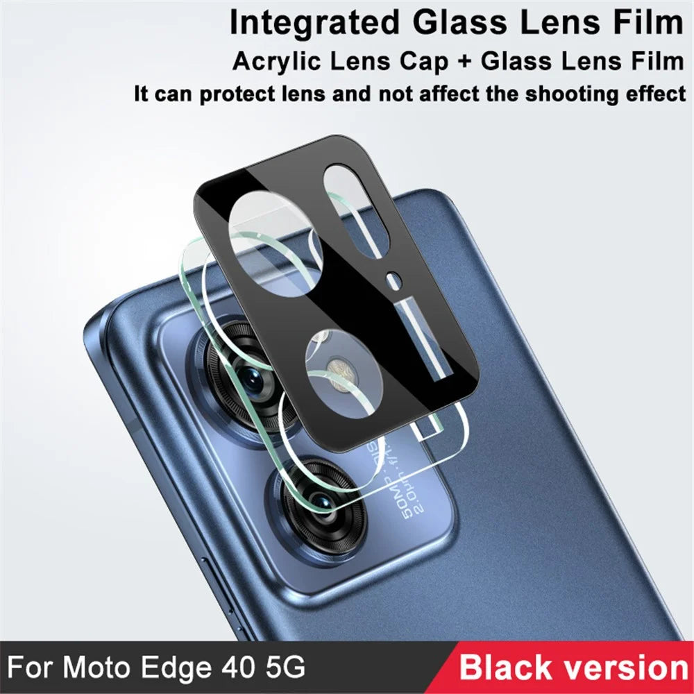 IMAK For Motorola Edge 40 5G Camera Lens Protector+Acrylic Lens Cap Tempered Glass Lens Film (Black Version) - 4