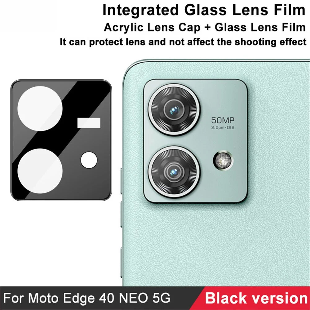 IMAK For Motorola Edge 40 Neo 5G Tempered Glass Camera Lens Film+Acrylic Lens Cap (Black Version) - 5