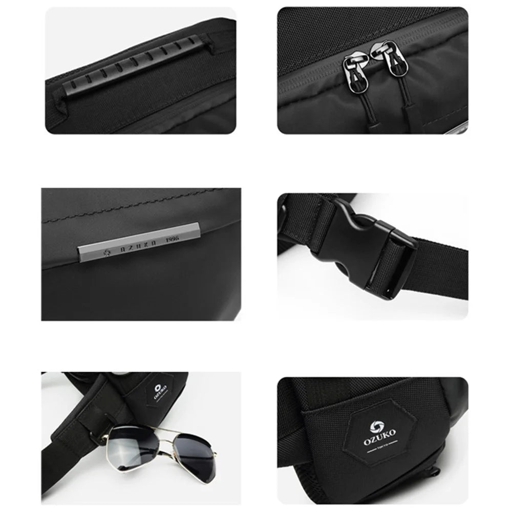 OZUKO 9260 Men Waterproof Crossbody Chest Bag Outdoor Sports Waist Bag - Dark Blue - 5