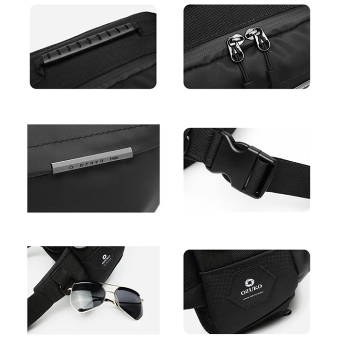 OZUKO 9260 Men Waterproof Crossbody Chest Bag Outdoor Sports Waist Bag - Dark Blue - 5