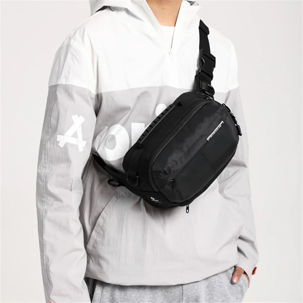OZUKO 9260 Men Waterproof Crossbody Chest Bag Outdoor Sports Waist Bag - Dark Blue - 7