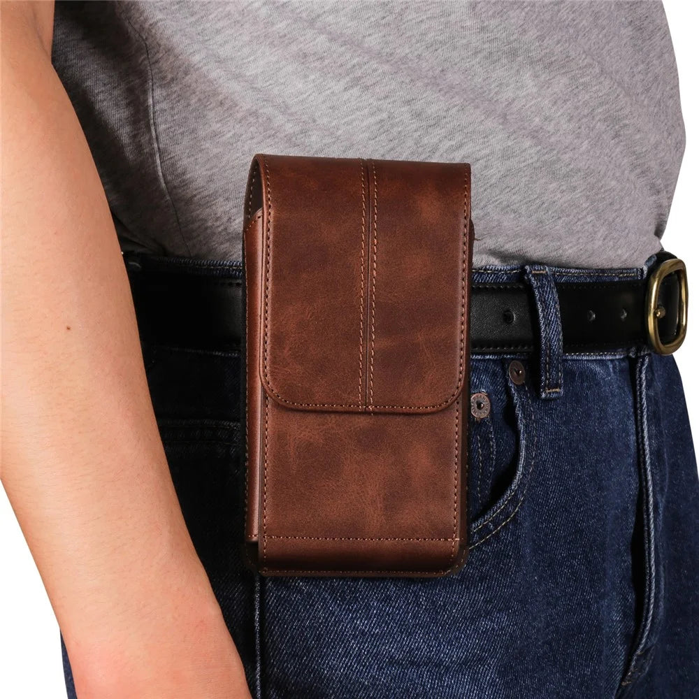 6.1 inch Cell Phone Holster PU Leather Waist Phone Belt Bag with Card Slots - Coffee - 3