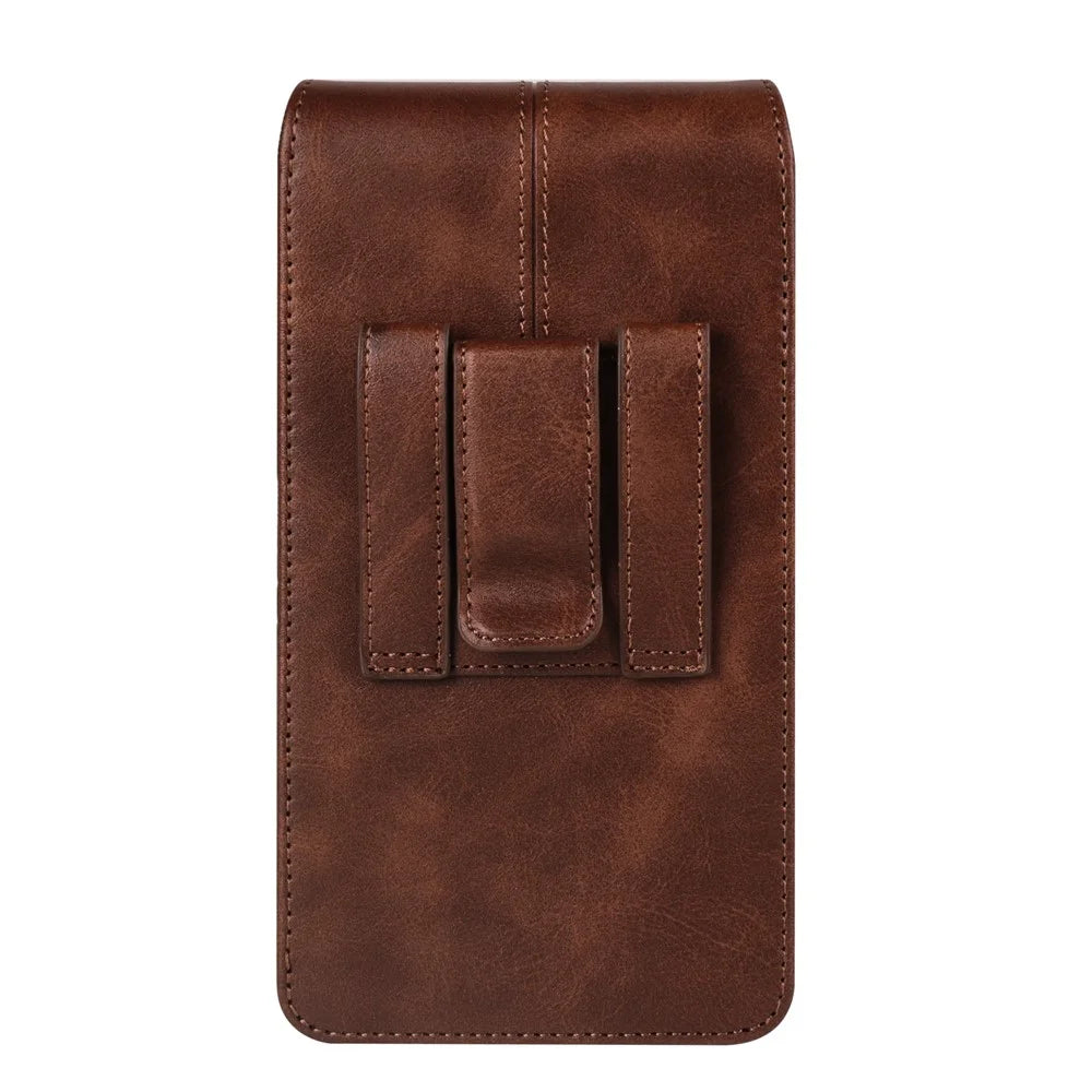 6.1 inch Cell Phone Holster PU Leather Waist Phone Belt Bag with Card Slots - Coffee - 6