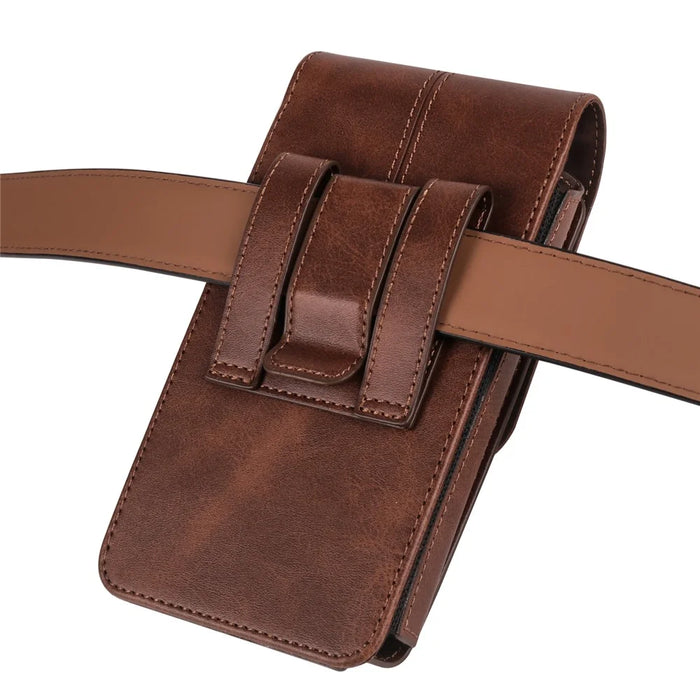 6.7-6.9 inch Phone Holster with Belt Loop Crazy Horse PU Leather Cell Phone Waist Pouch - Coffee - 2