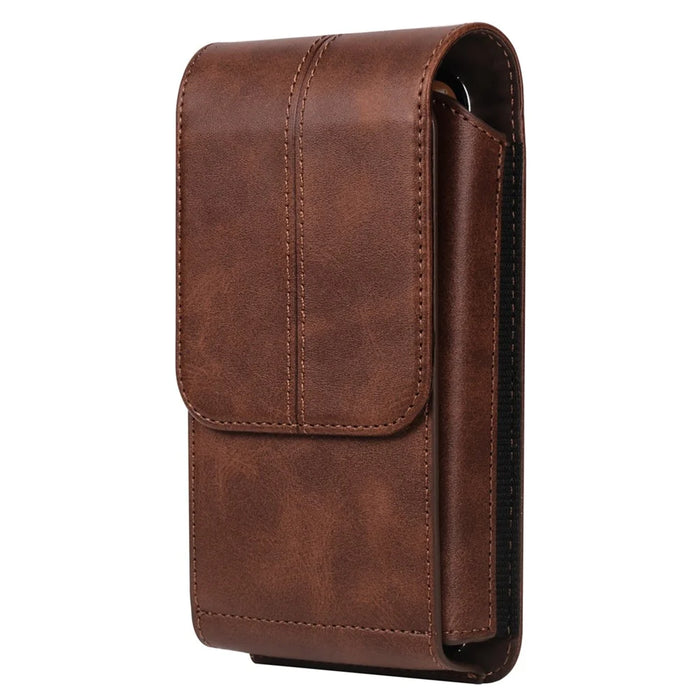 6.7-6.9 inch Phone Holster with Belt Loop Crazy Horse PU Leather Cell Phone Waist Pouch - Coffee - 3