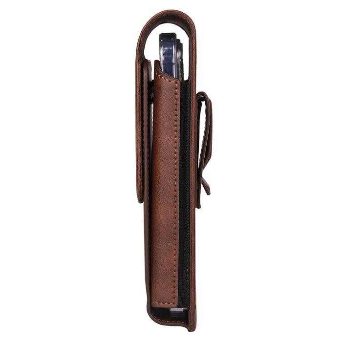 6.7-6.9 inch Phone Holster with Belt Loop Crazy Horse PU Leather Cell Phone Waist Pouch - Coffee - 4