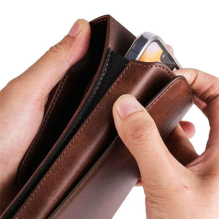 6.7-6.9 inch Phone Holster with Belt Loop Crazy Horse PU Leather Cell Phone Waist Pouch - Coffee - 6