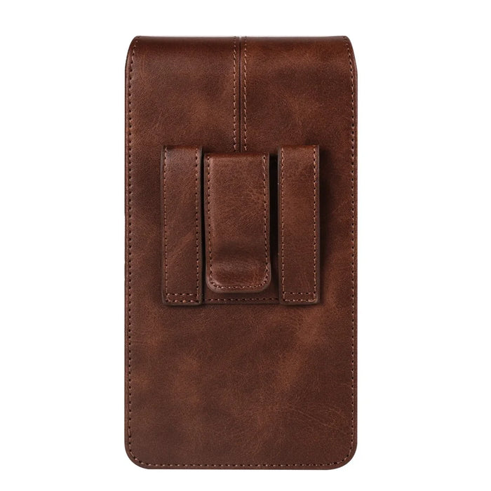 6.7-6.9 inch Phone Holster with Belt Loop Crazy Horse PU Leather Cell Phone Waist Pouch - Coffee - 7